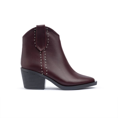 Burgundy Studded Western Ankle Boot Nappa