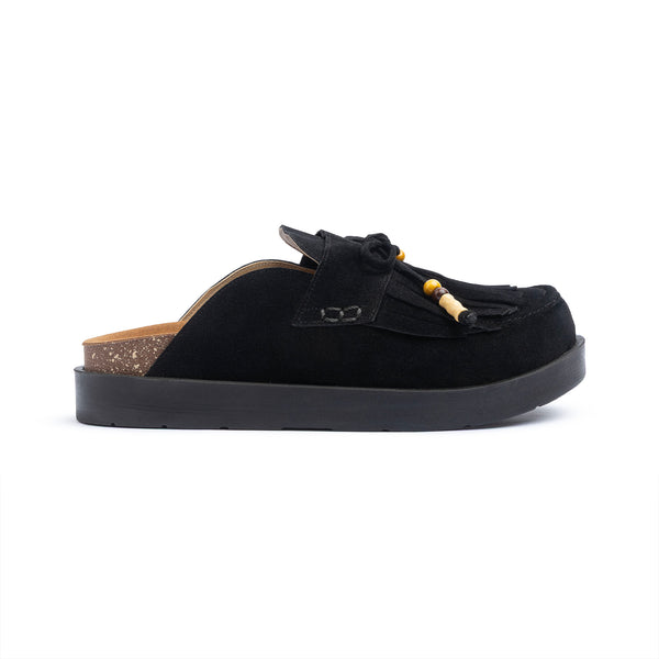 Black Fringe Moccasin Clogs