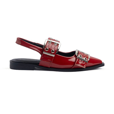 Double Buckle Slingback Flats Vernis