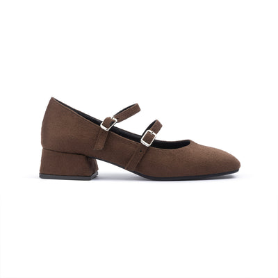 Brown Low Heel Suede Mary Jane