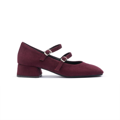 Burgundy Low Heel Suede Mary Jane