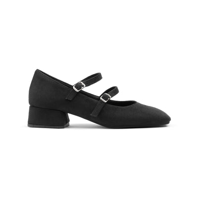 Black Low Heel Suede Mary Jane
