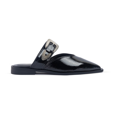 XXL Buckle Mules Glazed Leather