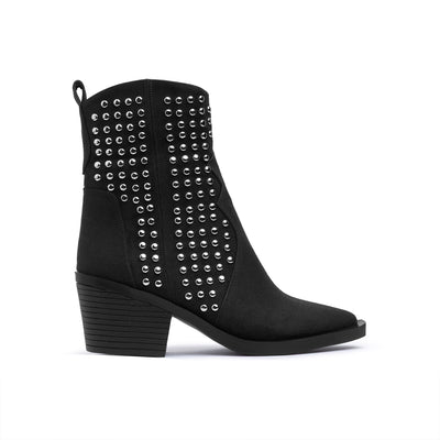 Black Suede Studded Cowboy Boot