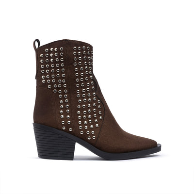Brown Suede Studded Cowboy Boot