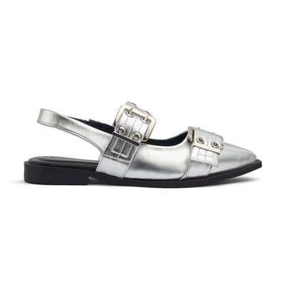 Double Buckle Slingback Flats Metallic