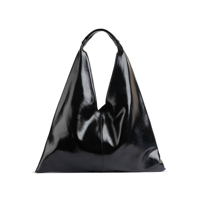 Elyana Black Glazed Leather Tote Bag