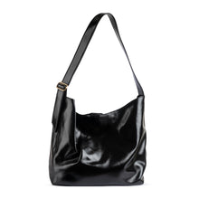 Nina Black Glazed Leather Shoulder Bag