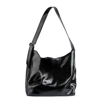 Nina Black Glazed Leather Shoulder Bag