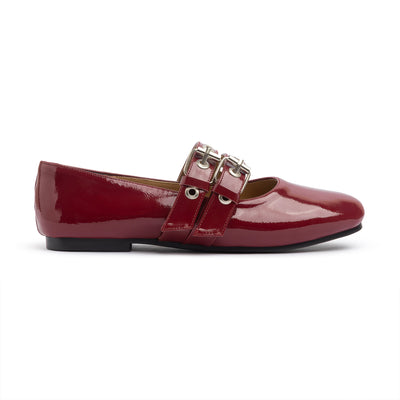 Double Belt Flat Mary Janes Glazed Leather