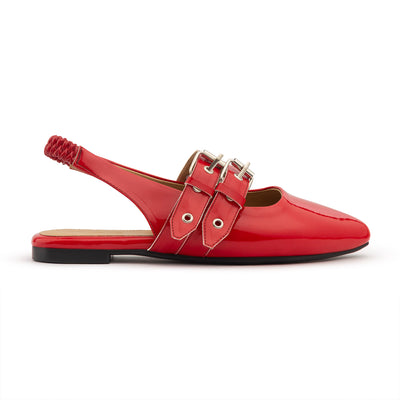 Double Belt Flat Slingbacks Vernis