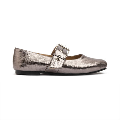 Belt Flat Mary Janes Pebbled Metallic
