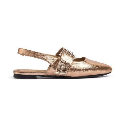 Belt Flat Slingbacks Pebbled Metallic