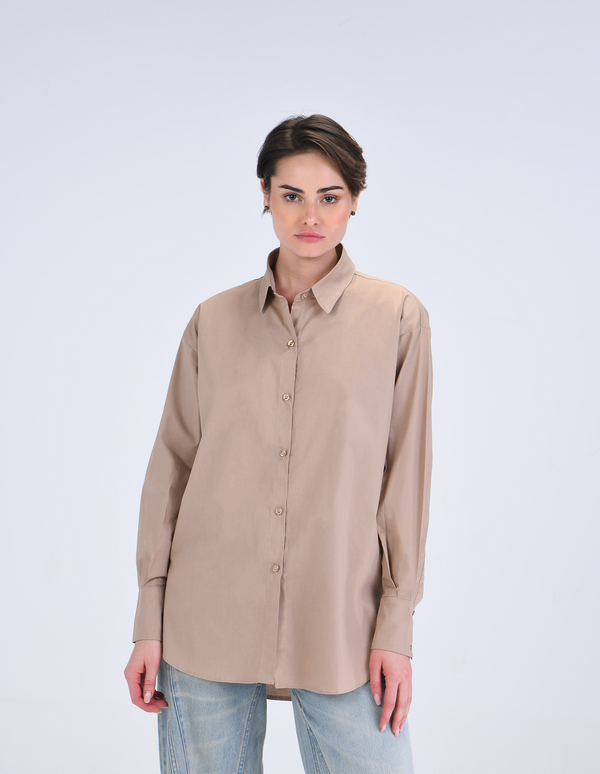 Beige Basic Button Down Shirt