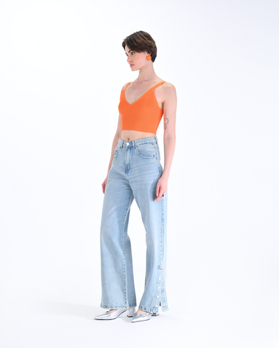 Light Blue Ankle Snap Straight Leg Jeans