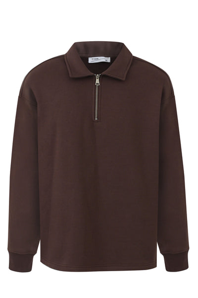 Brown Quarter Zip Polo Sweater