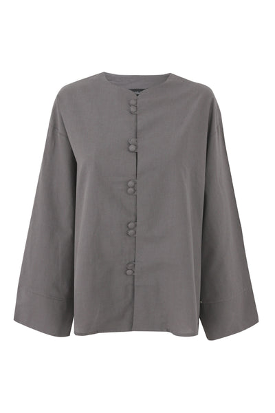 Grey Mandarin Button Up Linen Top