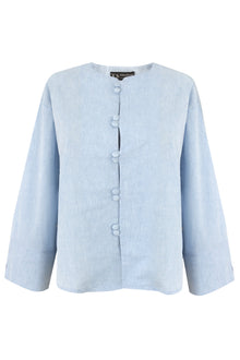 Light Blue Mandarin Button Up Linen Top