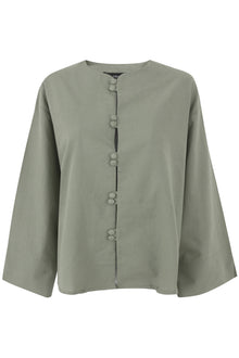 Khaki Green Mandarin Button Up Linen Top