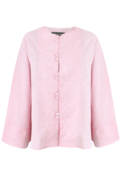Pink Mandarin Button Up Linen Top
