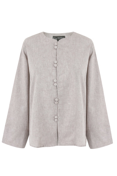 Dark Beige Mandarin Button Up Linen Top