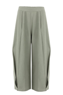 Khaki Green Wide Leg Linen Pants