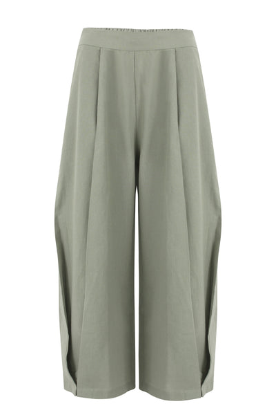 Khaki Green Wide Leg Linen Pants