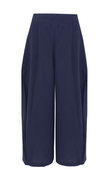 Navy Blue Wide Leg Linen Pants
