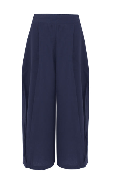 Navy Blue Wide Leg Linen Pants