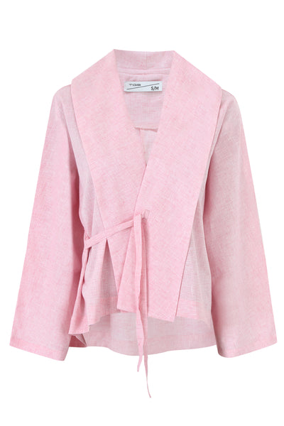 Pink Flow Fringe Linen Wrap Blouse