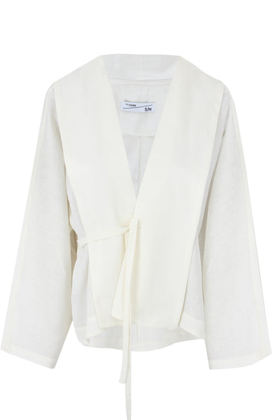 Off White Flow Fringe Linen Wrap Blouse