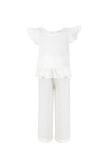 Off White Ruffle Linen Girls Set
