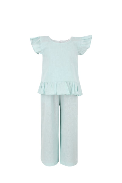 Mint Ruffle Linen Girls Set