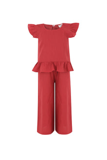 Red Ruffle Linen Girls Set