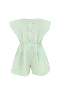 Light Green Bow Linen Girls Jumpsuit