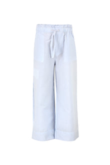 Blue Girls Striped Poplin Pants