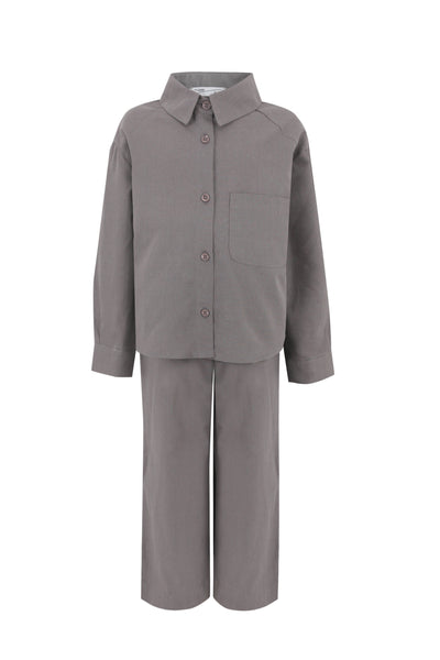 Grey Linen Girls Set