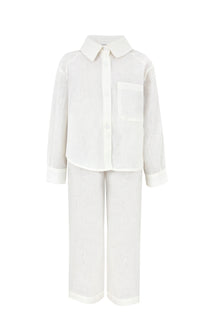 Off White Linen Girls Set