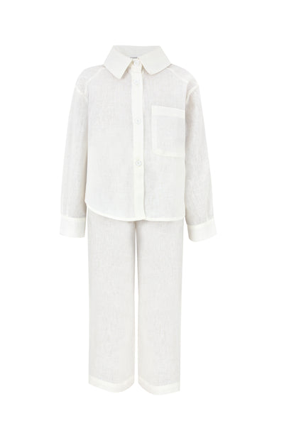 Off White Linen Girls Set