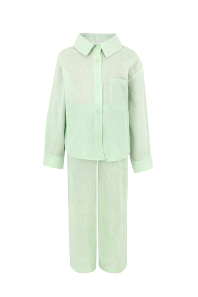 Light Green Linen Girls Set