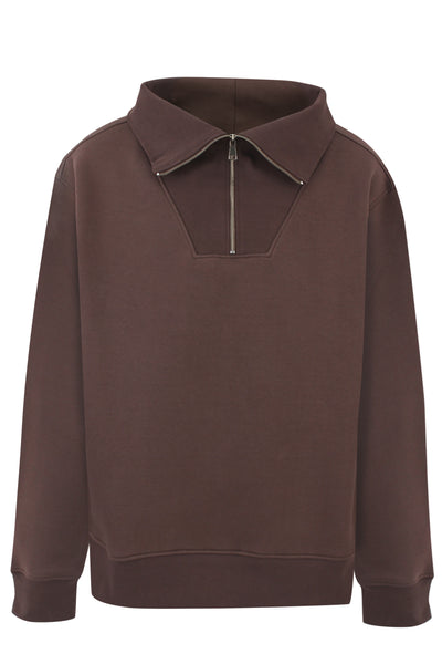 Brown Half Zip Ribbed Sweater