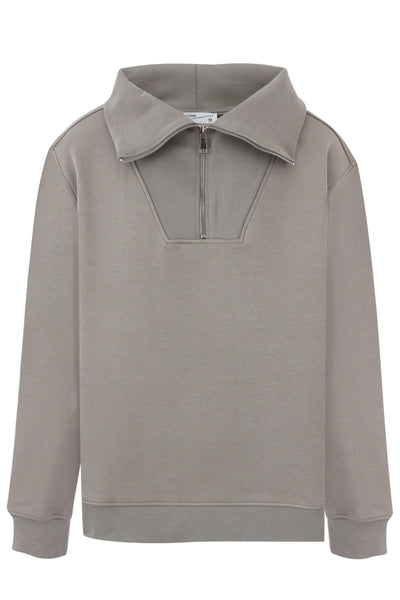 Khaki Half Zip Ribbed Sweater