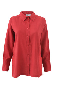 Red Linen Button Down & Side Shirt