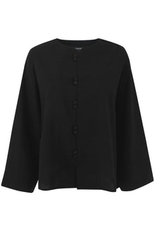 Black Mandarin Button Up Linen Top