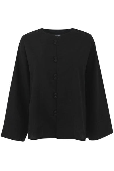 Black Mandarin Button Up Linen Top