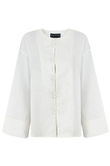 Off White Mandarin Button Up Linen Top