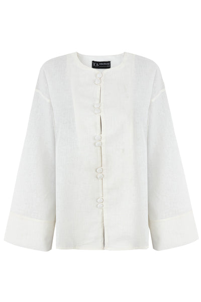 Off White Mandarin Button Up Linen Top
