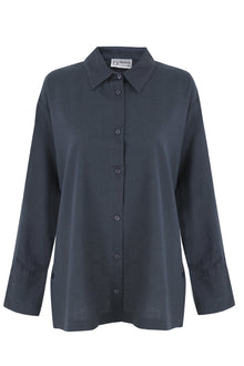 Navy Blue Linen Button Down & Side Shirt