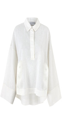 White Linen Half V Shirt