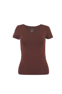 Brown Short Sleeves V-Neck Top